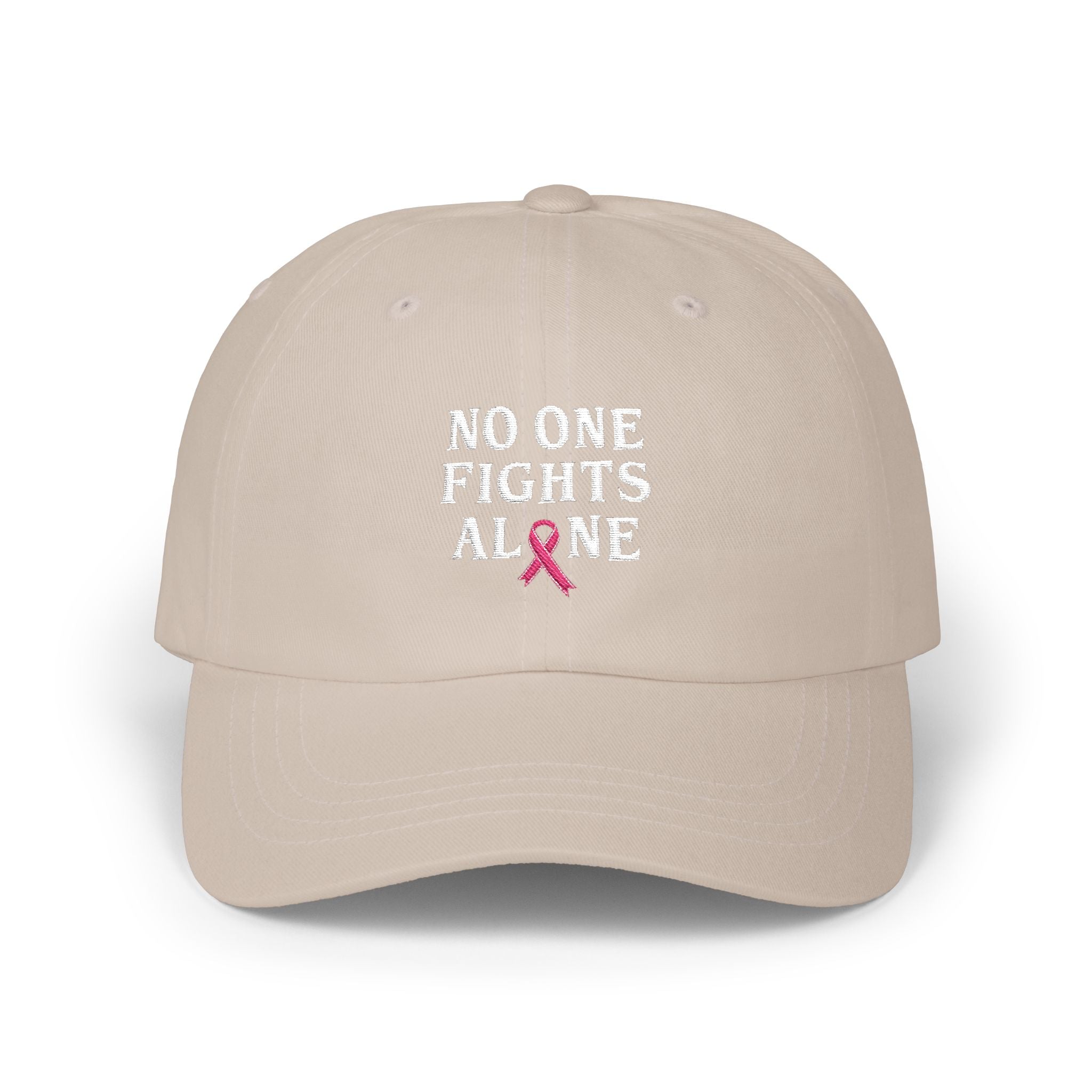 Ball Cap — "No One Fights Alone" Pink Ribbon Cancer Awareness Hat
