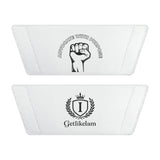 Slide Sandals — White Removable-Strap Slides with Raised Fist Graphic