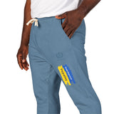 Emblem Brushstroke Sweatpants — Cozy Fleece Joggers with Yellow & Blue Accent