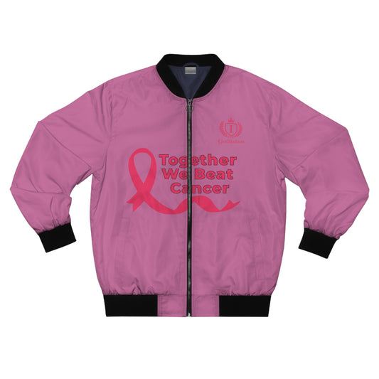 Pink Cancer Awareness Bomber Jacket — "Together We Beat Cancer"
