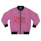 Pink Cancer Awareness Bomber Jacket — "Together We Beat Cancer"
