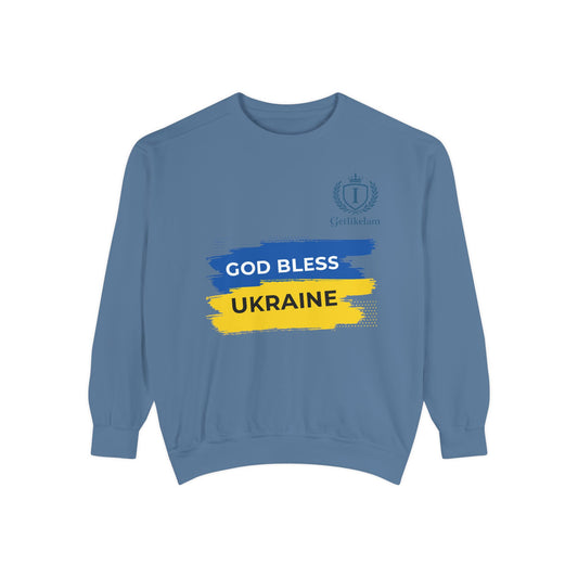Sweatshirt — "God Bless Ukraine" Blue & Yellow Solidarity Crewneck