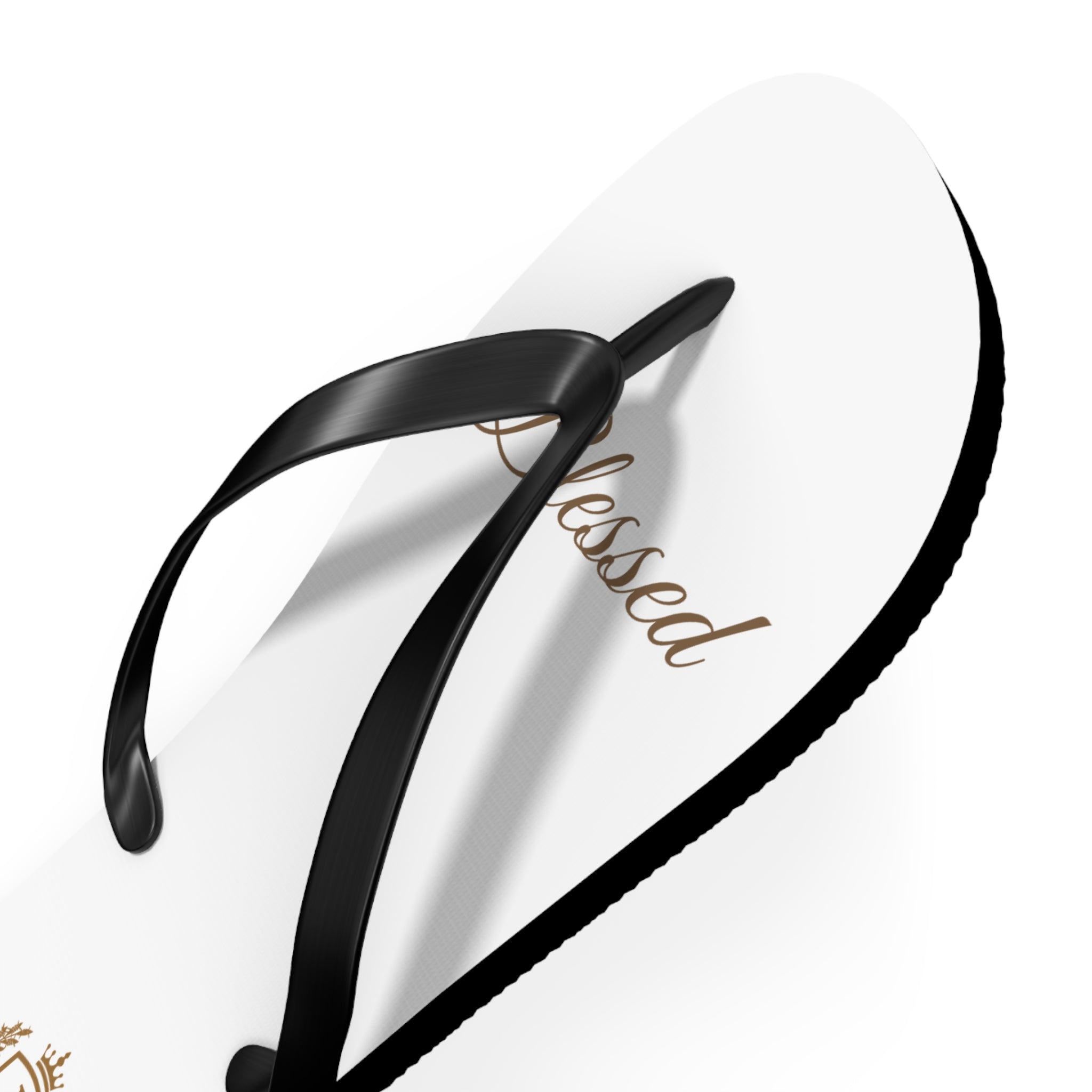 Blessed Flip Flops — White Casual Beach Sandals with Script Logo