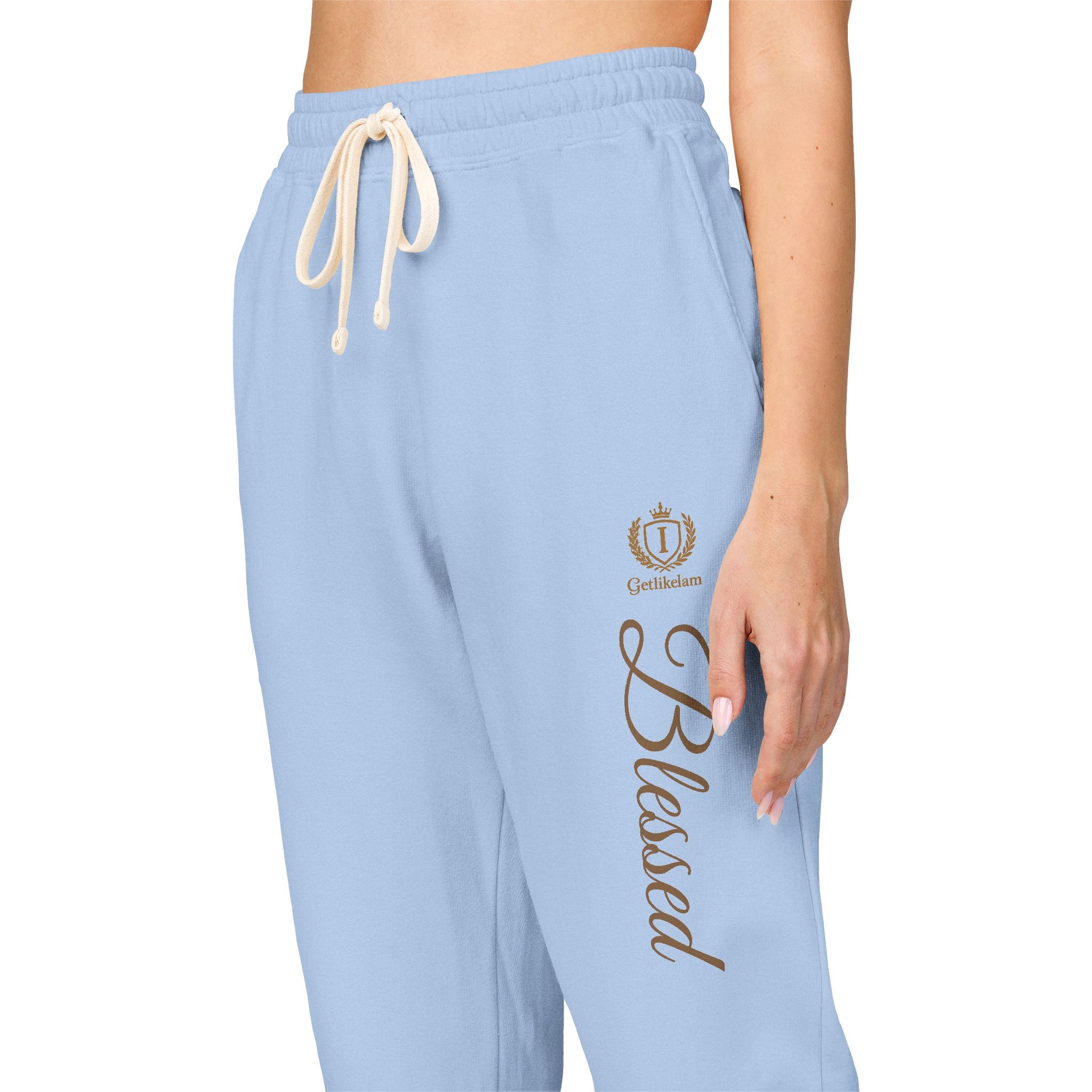 Blessed Script Sweatpants — Cozy Cream Fleece Joggers