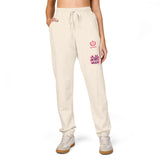 Embroidered Pink Floral Logo Sweatpants — Garment-Dyed Fleece Joggers