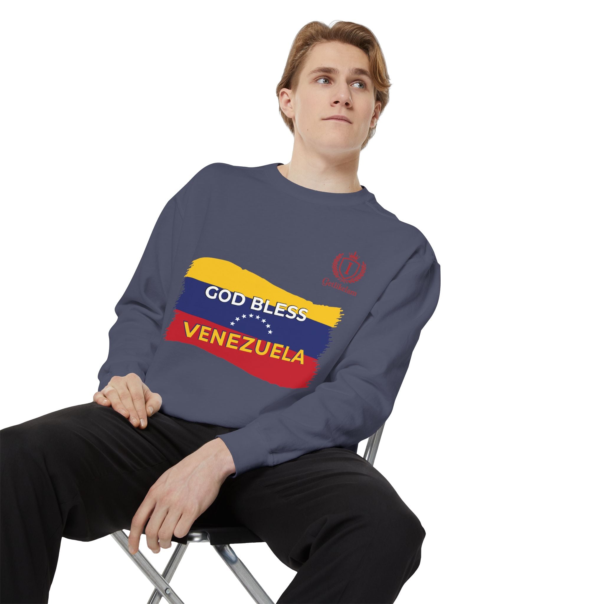 God Bless Venezuela Sweatshirt — Venezuelan Flag Brushstroke Crewneck