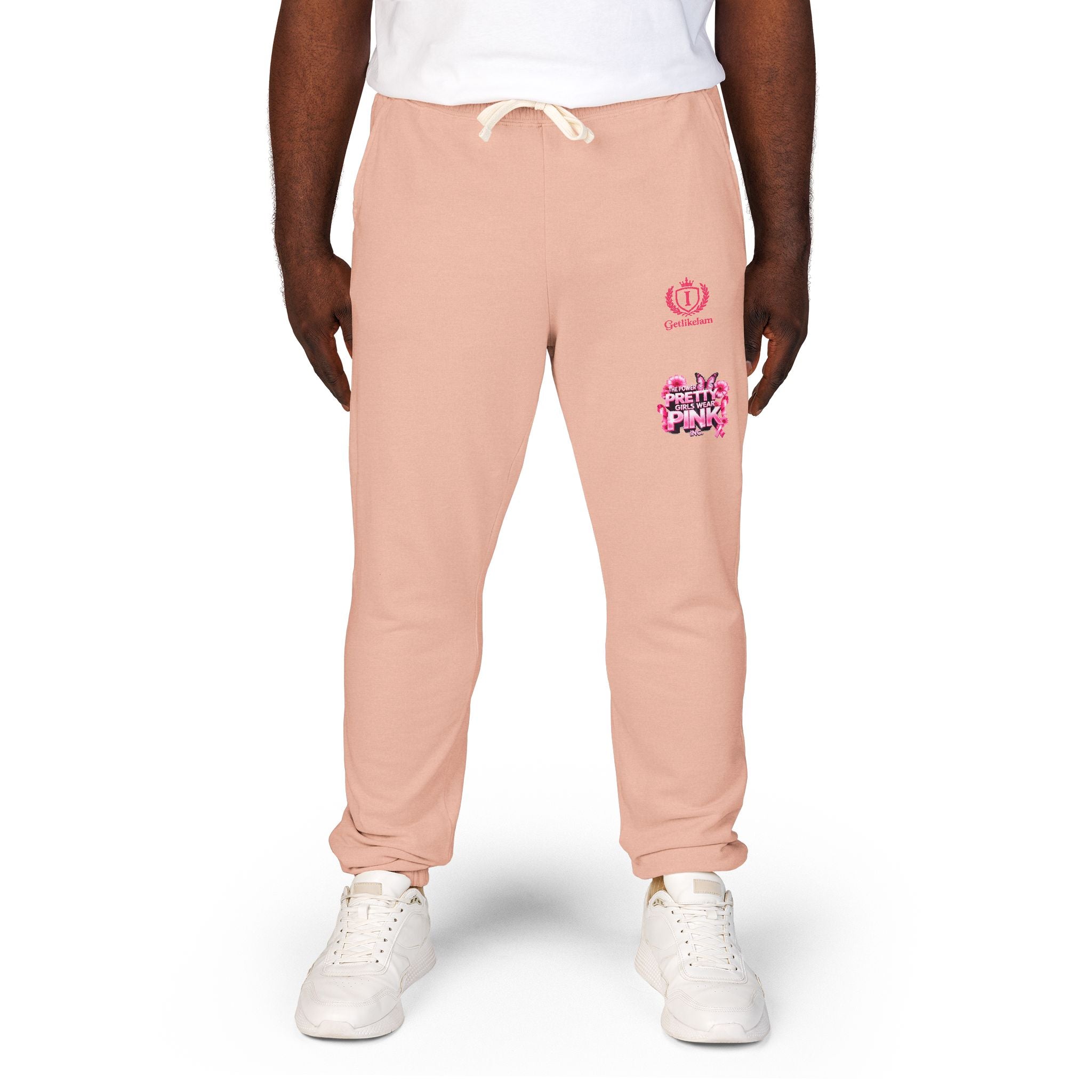 Embroidered Pink Floral Logo Sweatpants — Garment-Dyed Fleece Joggers