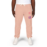 Embroidered Pink Floral Logo Sweatpants — Garment-Dyed Fleece Joggers