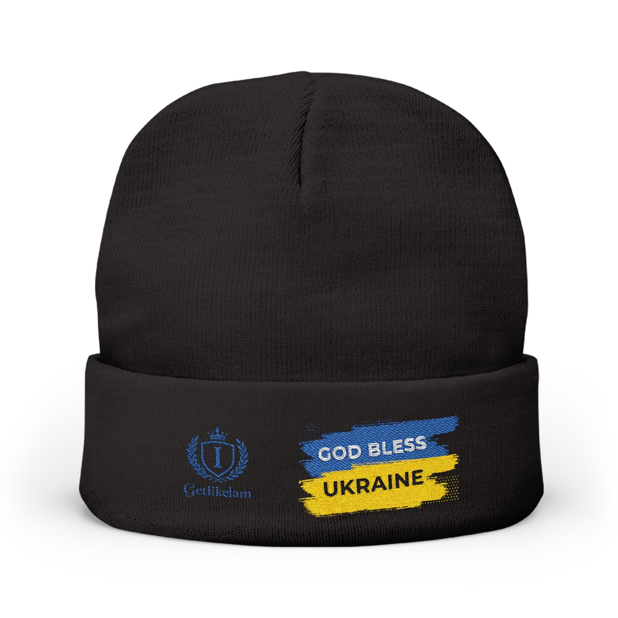 Embroidered 'God Bless Ukraine' Knit Beanie — Supportive Winter Hat