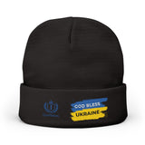 Embroidered 'God Bless Ukraine' Knit Beanie — Supportive Winter Hat