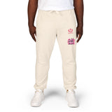 Embroidered Pink Floral Logo Sweatpants — Garment-Dyed Fleece Joggers