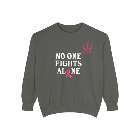 No One Fights Alone Sweatshirt — Cancer Awareness Crewneck