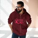 Breast Cancer Awareness Zip Hoodie — "Together We Beat Cancer" Pink Ribbon