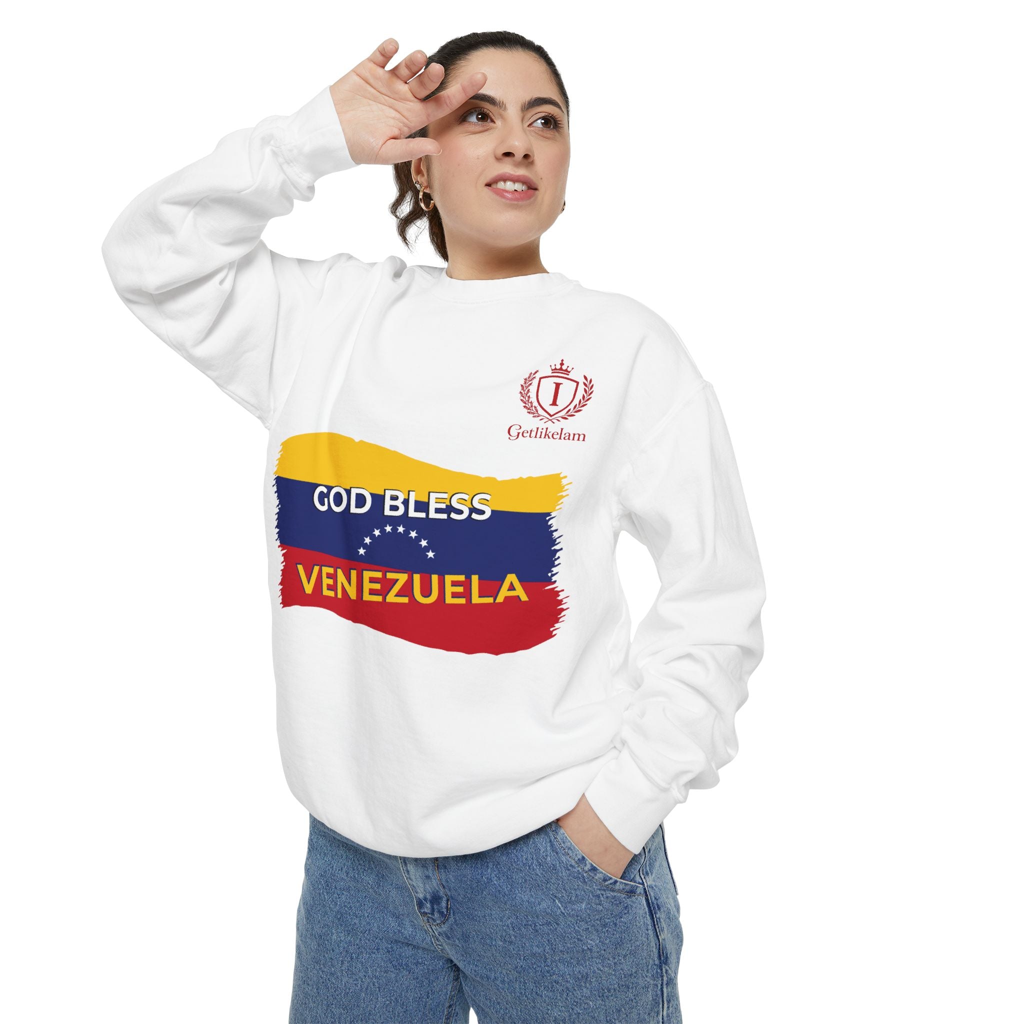 God Bless Venezuela Sweatshirt — Venezuelan Flag Brushstroke Crewneck