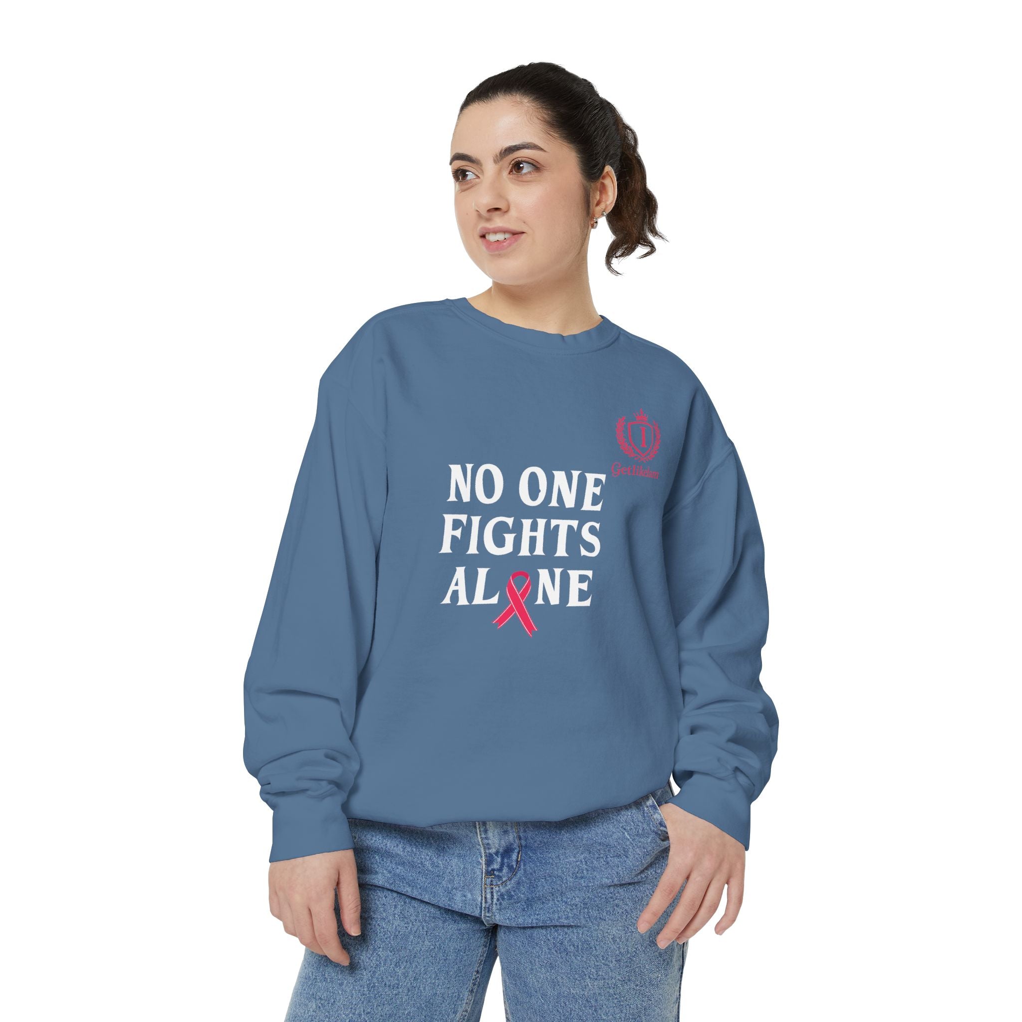No One Fights Alone Sweatshirt — Cancer Awareness Crewneck