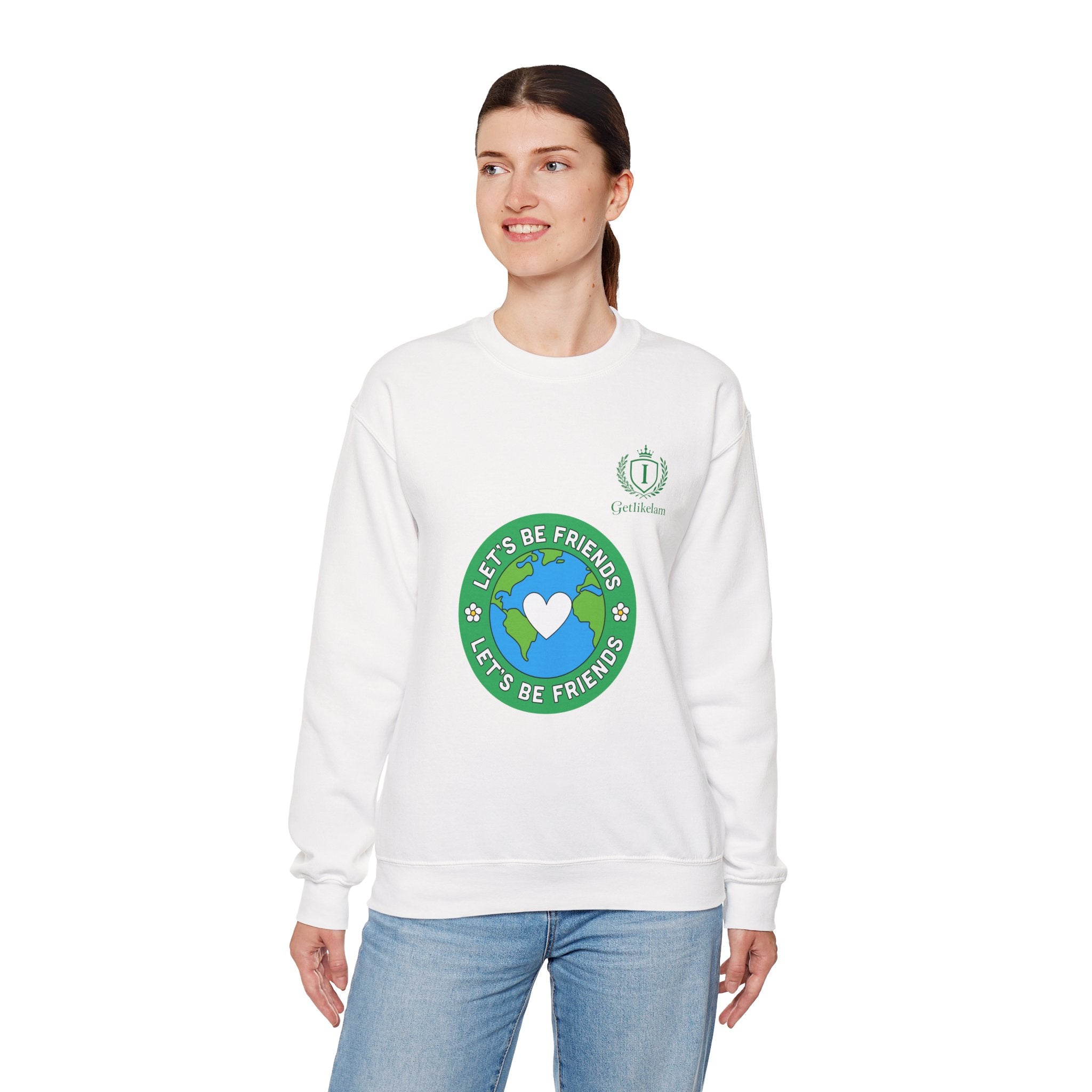 Friendship Earth Crewneck Sweatshirt — "Let's Be Friends" Graphic