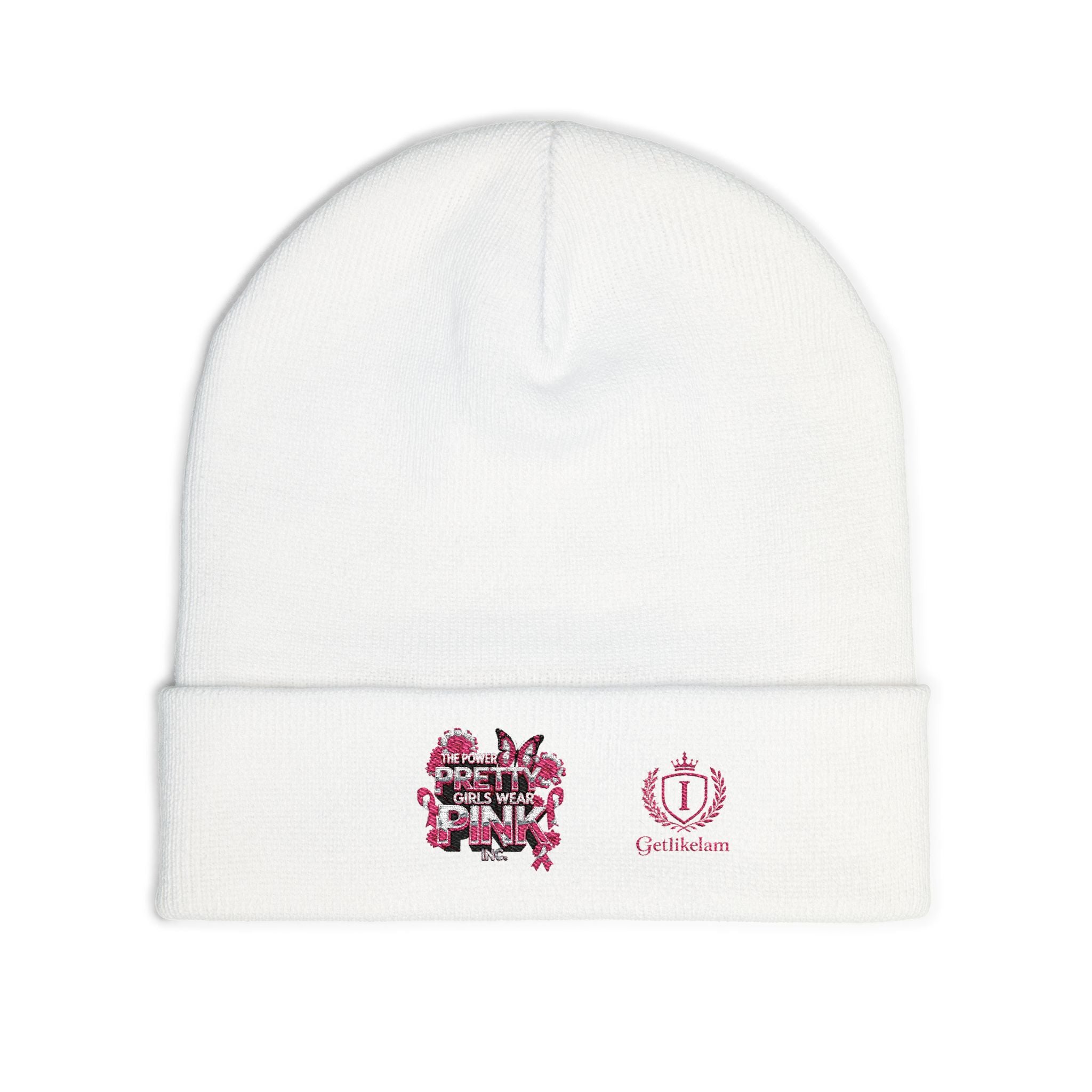 Embroidered Knit Beanie — "Pretty Girls Wear Pink" Unisex Beanie