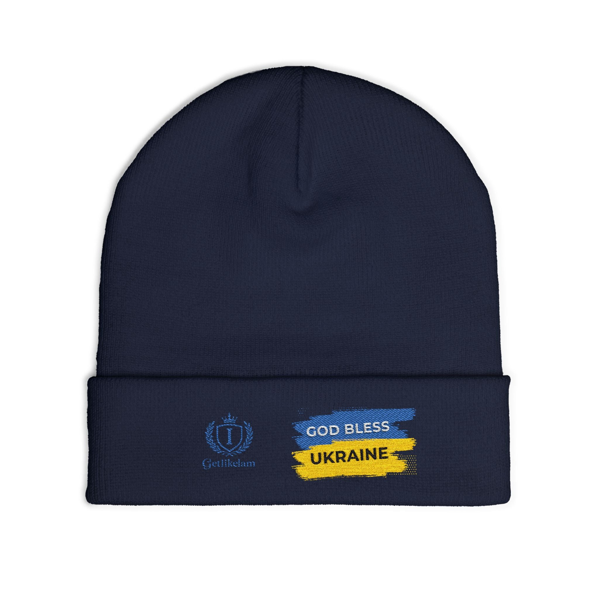 Embroidered 'God Bless Ukraine' Knit Beanie — Supportive Winter Hat