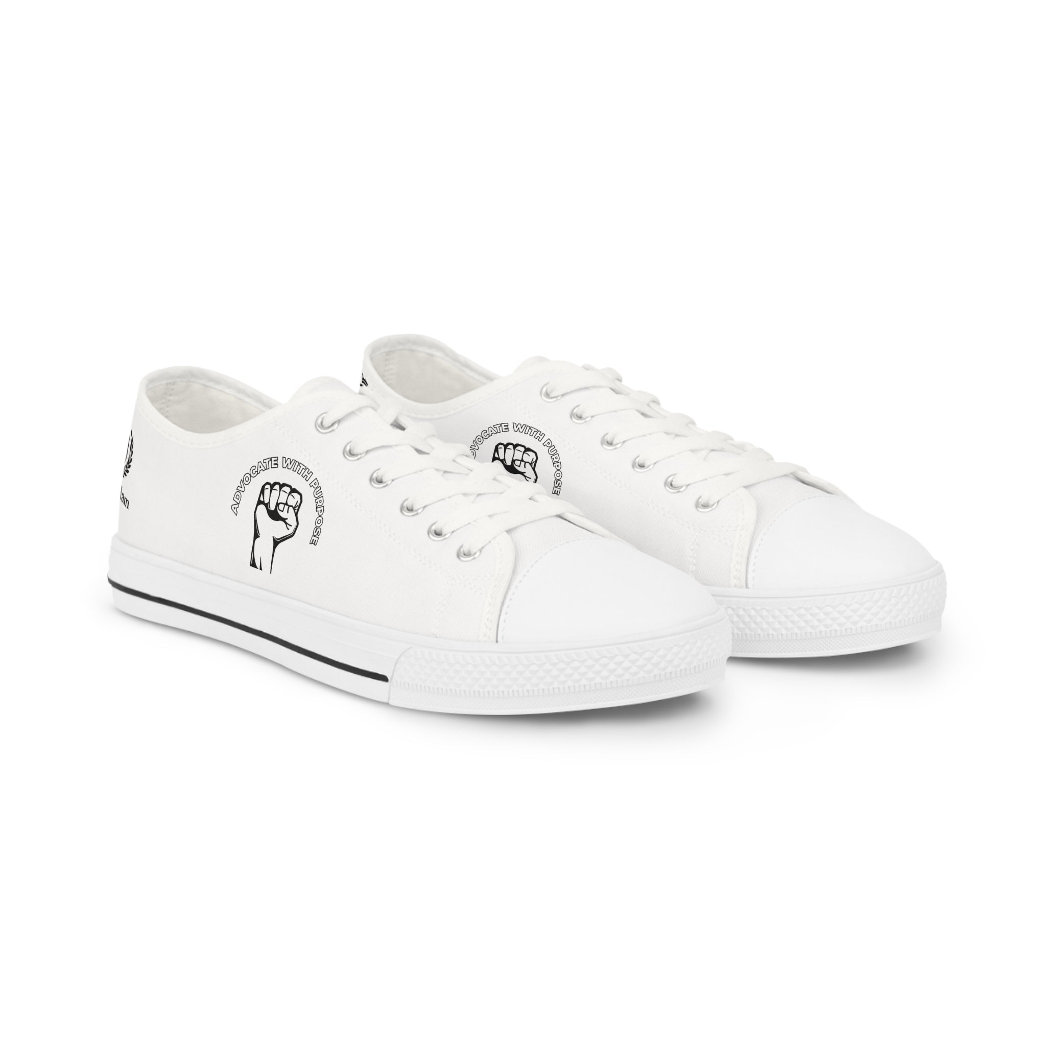 Raised Fist White Low Top Sneakers — Empowerment Graphic Men’s Casual Shoes