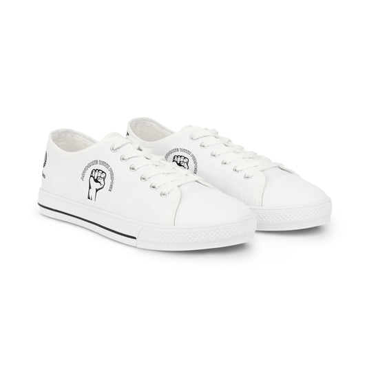 Raised Fist White Low Top Sneakers — Empowerment Graphic Men’s Casual Shoes