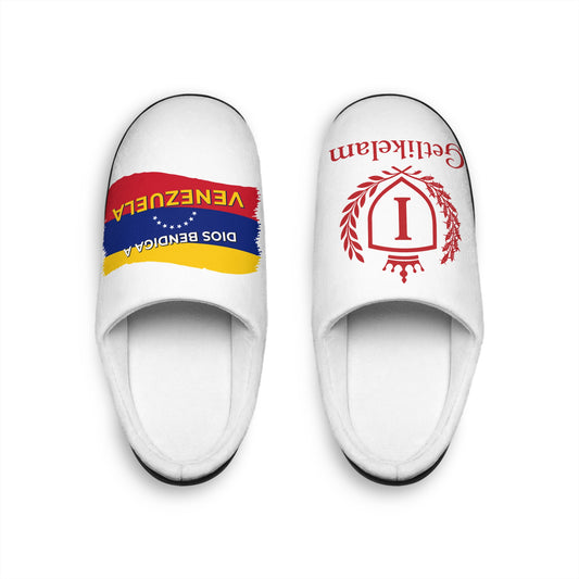 Men's Indoor Slippers — Soft Home Slides with 'Dios Bendiga Venezuela' Script