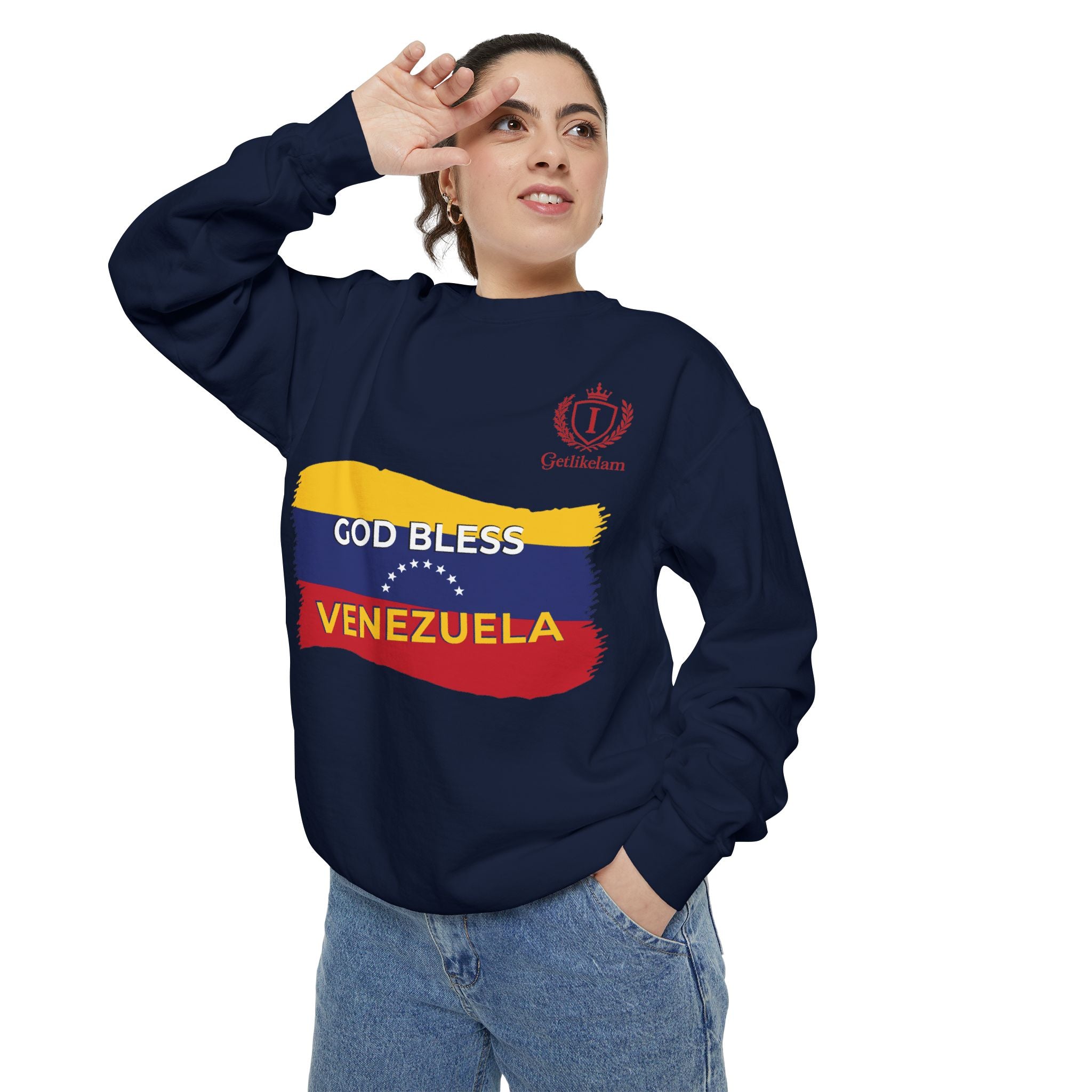 God Bless Venezuela Sweatshirt — Venezuelan Flag Brushstroke Crewneck