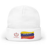 Embroidered "God Bless Venezuela" Knit Beanie — Flag Stripe Winter Hat