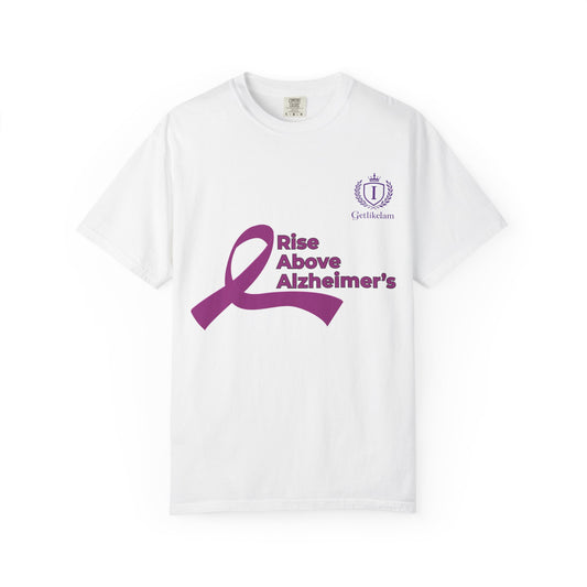 Alzheimer’s Awareness T-Shirt – “Rise Above Alzheimer’s” Purple Ribbon Tee
