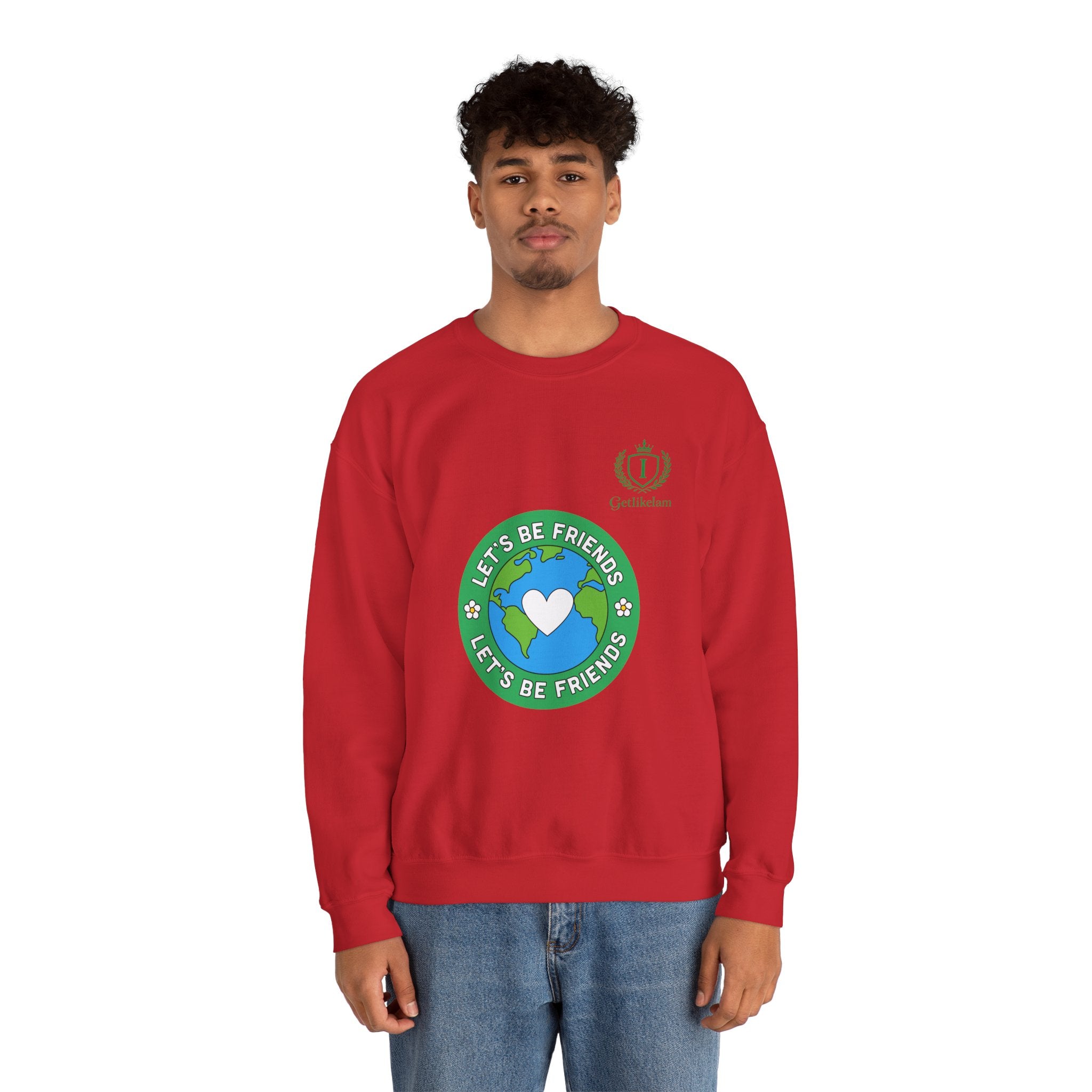 Friendship Earth Crewneck Sweatshirt — "Let's Be Friends" Graphic