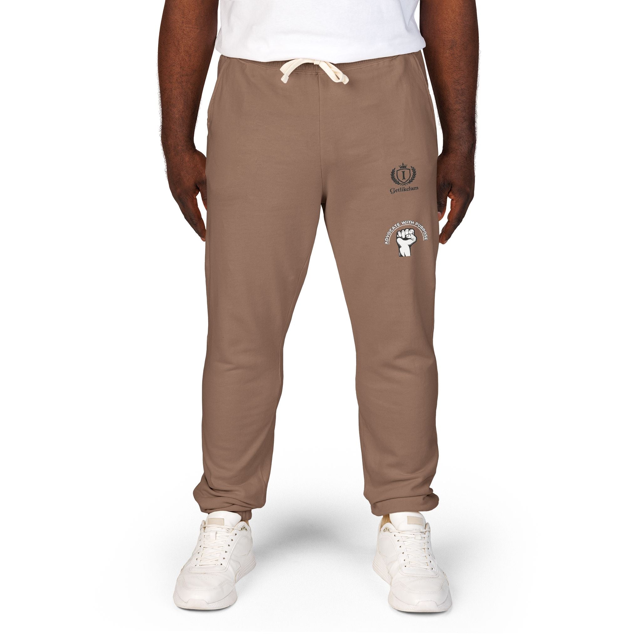 Embroidered Crest Sweatpants — Garment-Dyed Fleece Joggers