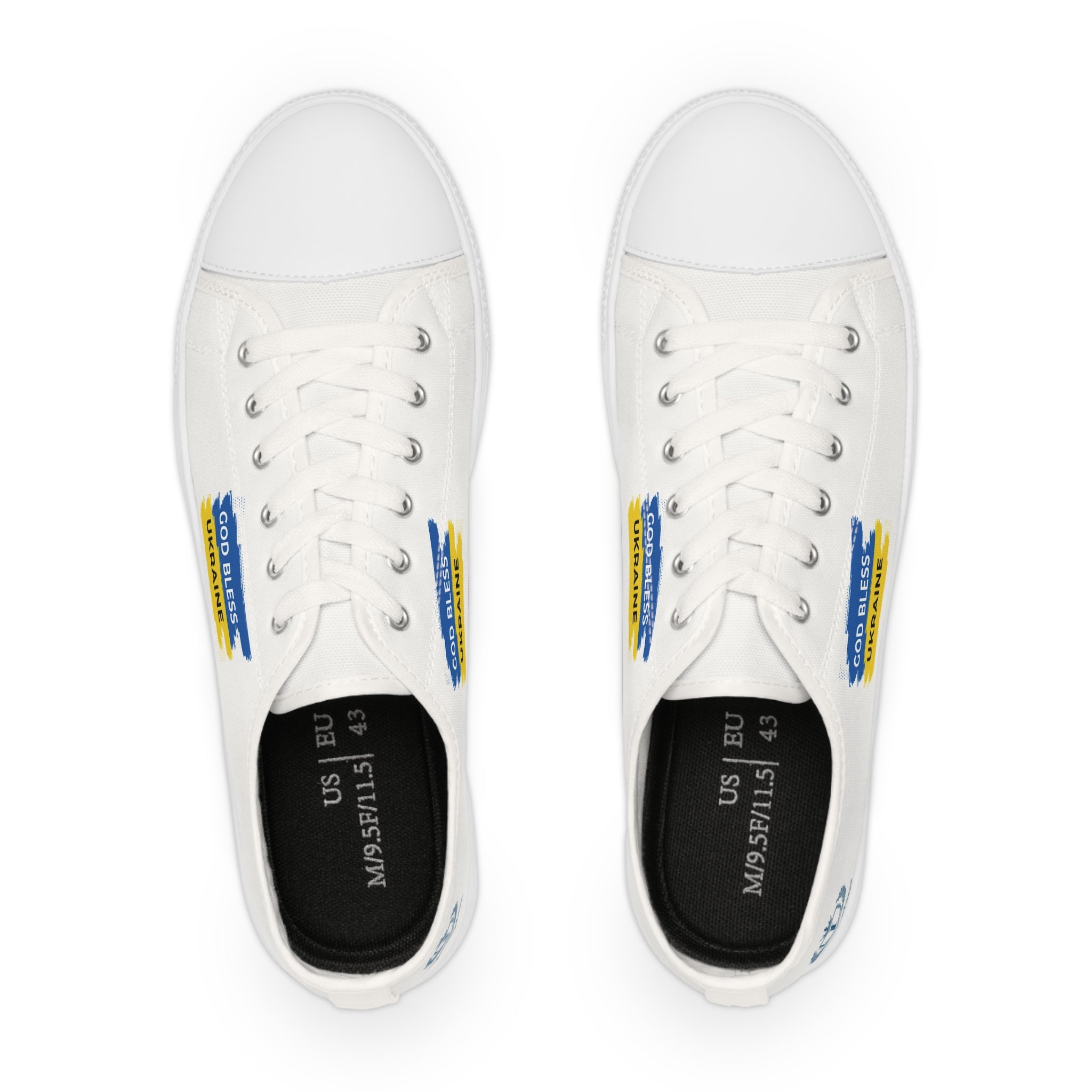 Men's Low Top Sneakers — 'God Bless Ukraine' Blue & Yellow Canvas Shoes