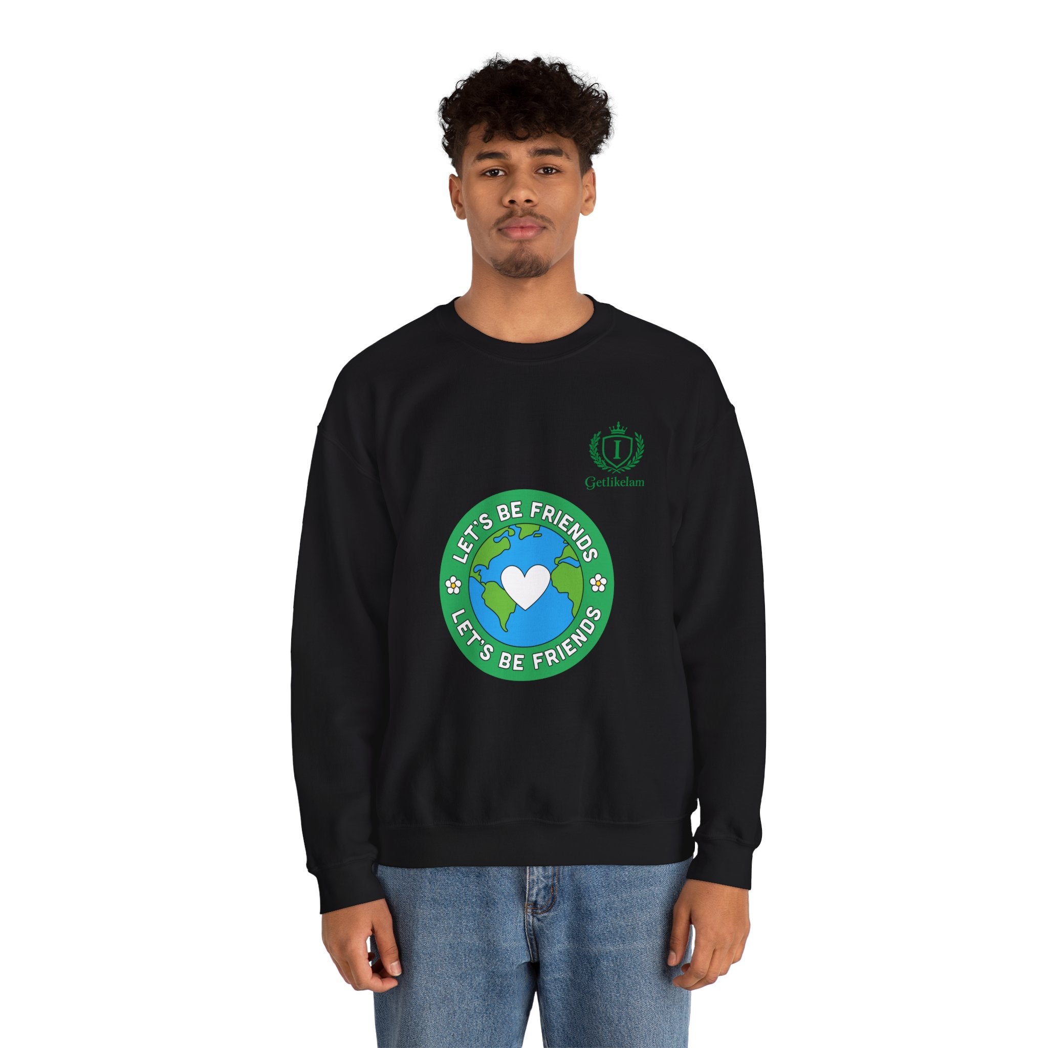 Friendship Earth Crewneck Sweatshirt — "Let's Be Friends" Graphic