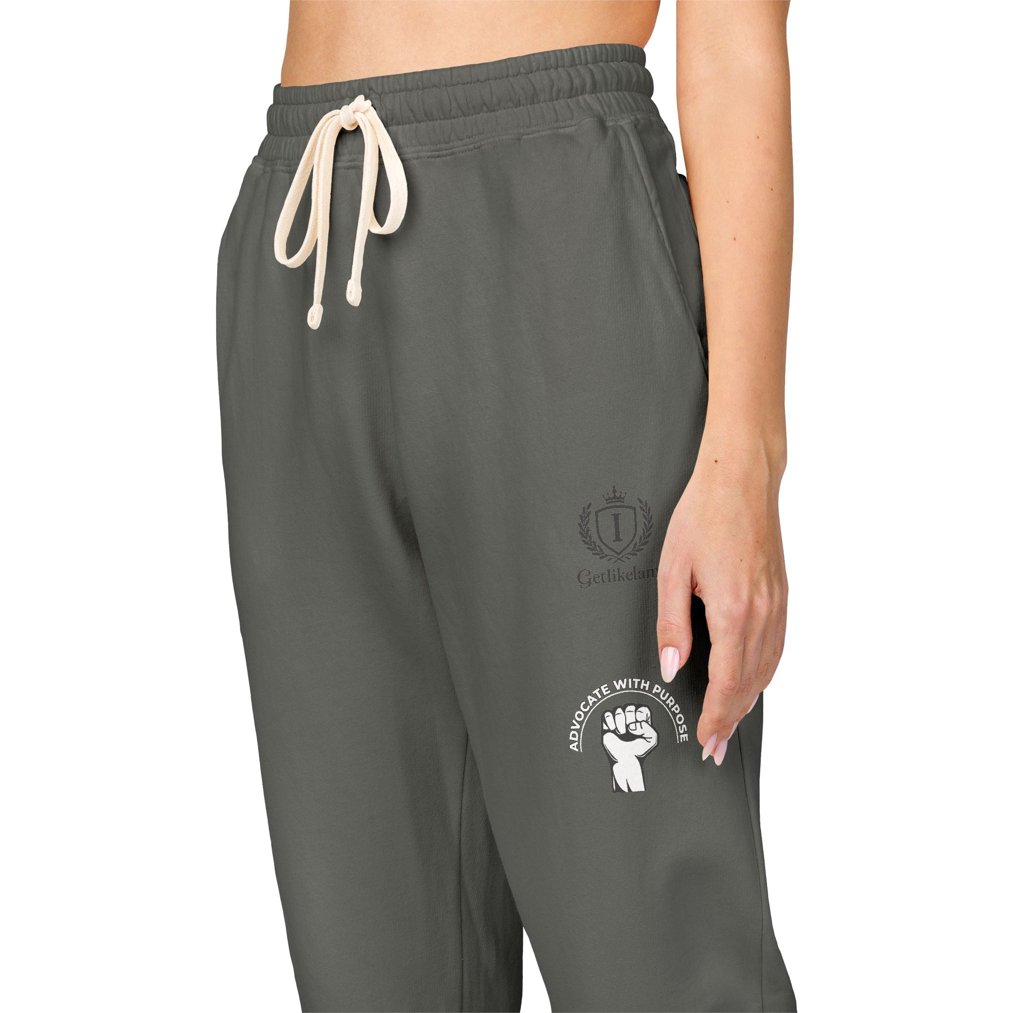 Embroidered Crest Sweatpants — Garment-Dyed Fleece Joggers