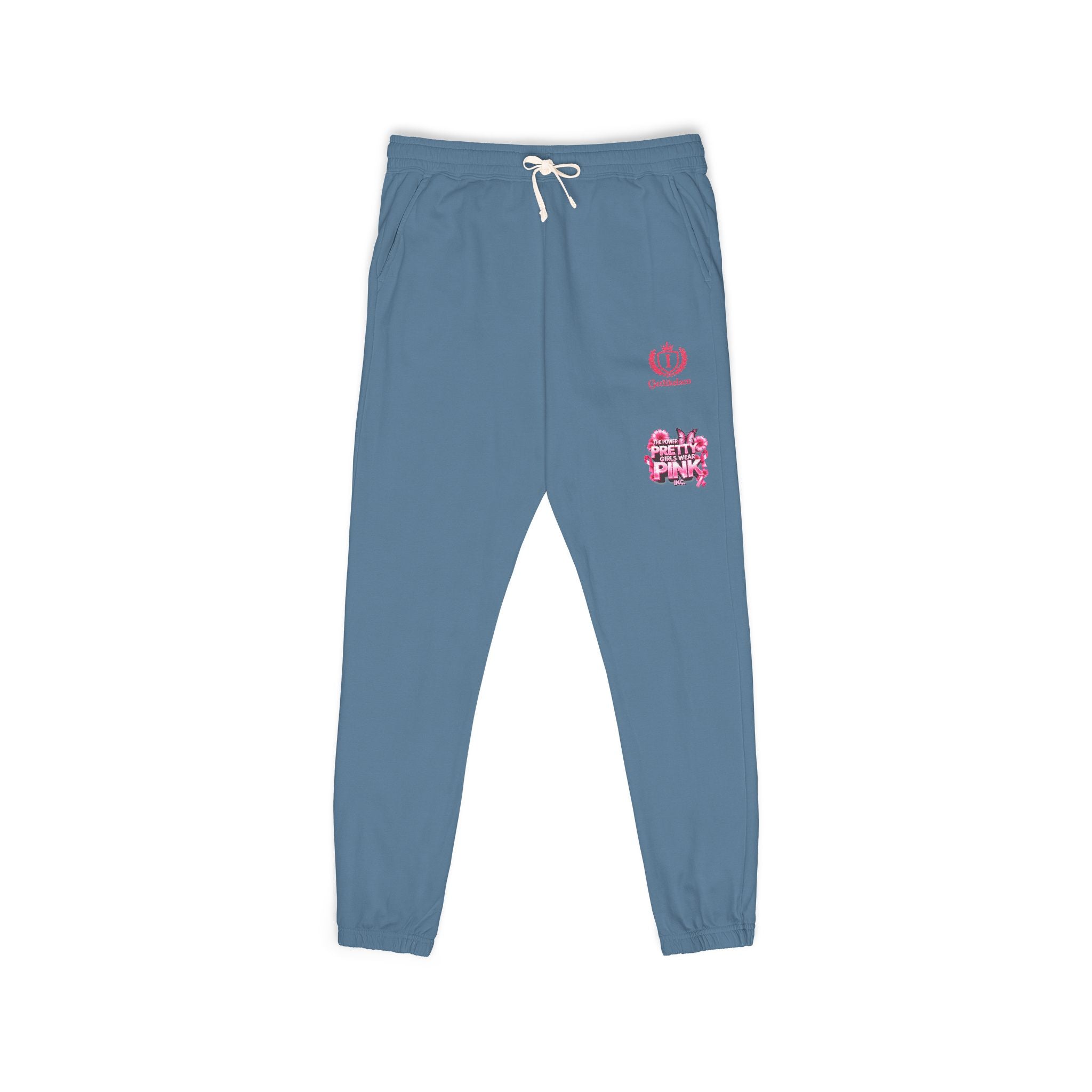 Embroidered Pink Floral Logo Sweatpants — Garment-Dyed Fleece Joggers
