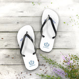 Personalized White Flip Flops with Blue Crest Logo – Custom Pool & Beach Sandals