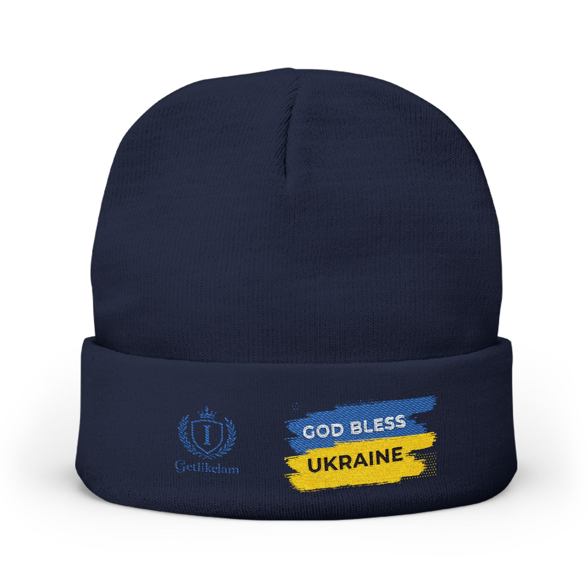 Embroidered 'God Bless Ukraine' Knit Beanie — Supportive Winter Hat