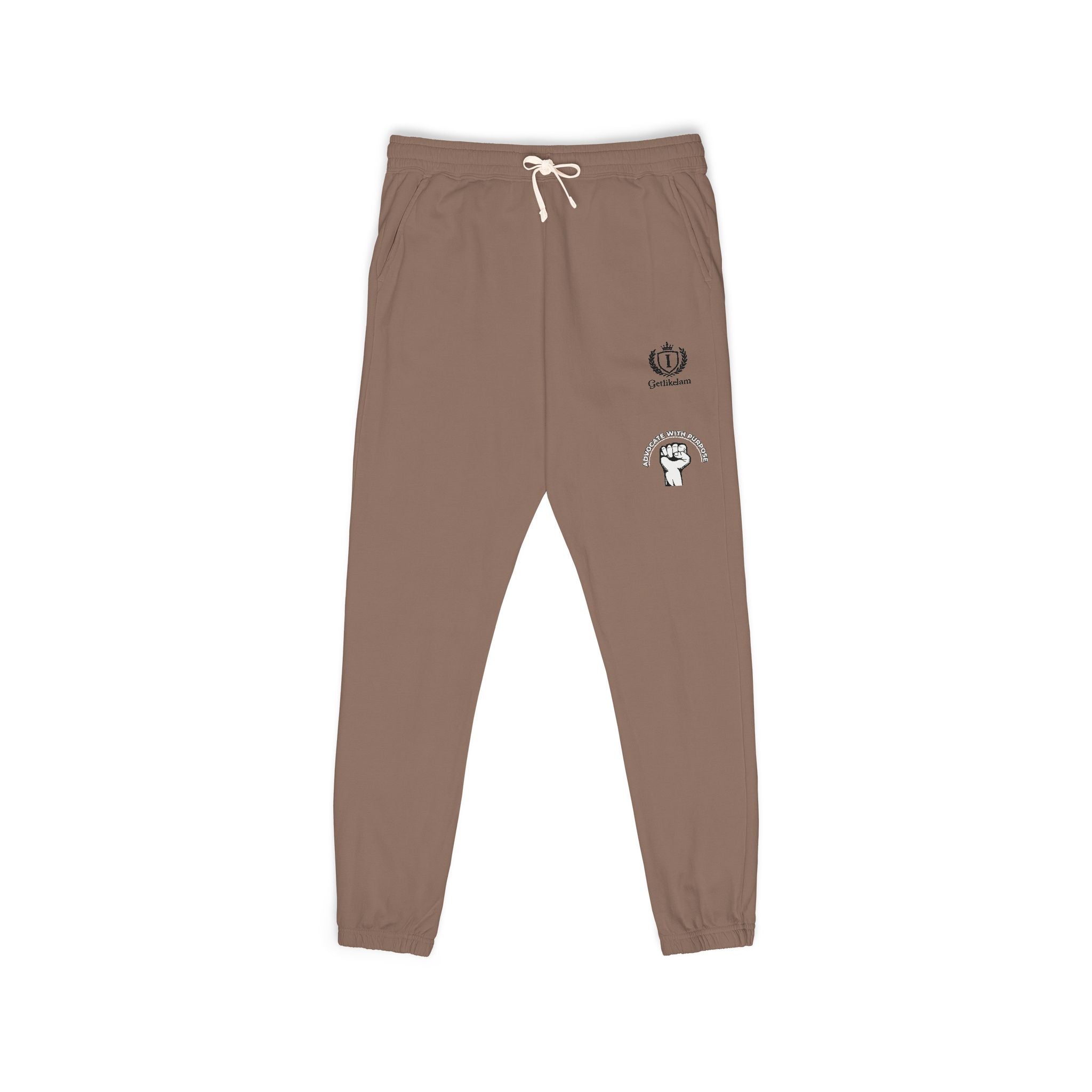 Embroidered Crest Sweatpants — Garment-Dyed Fleece Joggers