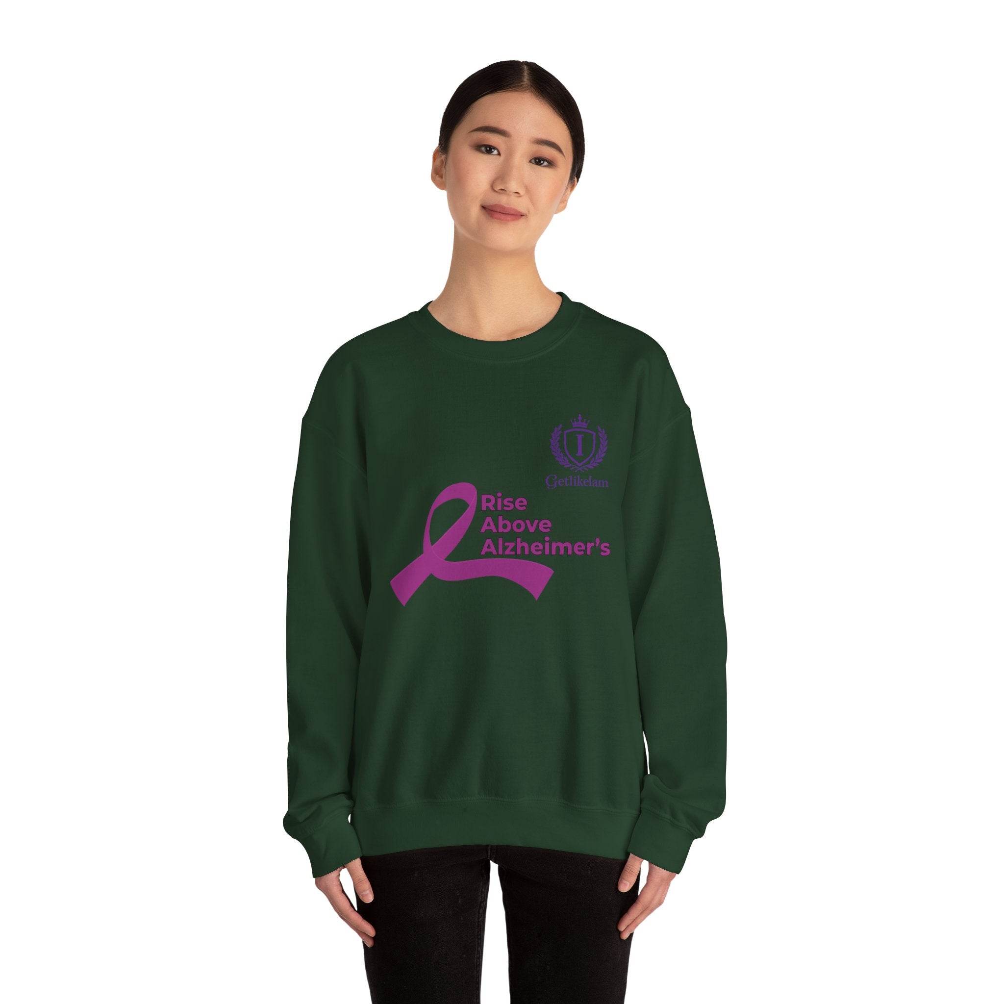 Rise Above Alzheimer's Crewneck Sweatshirt - Purple Ribbon Memory Awareness