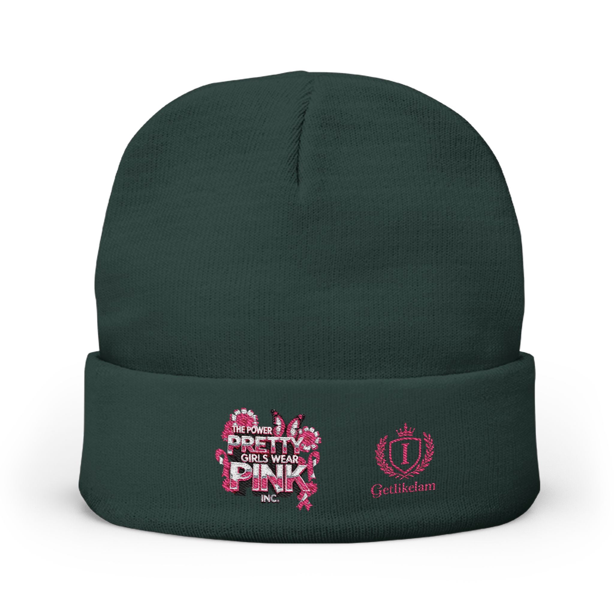 Embroidered Knit Beanie — "Pretty Girls Wear Pink" Unisex Beanie