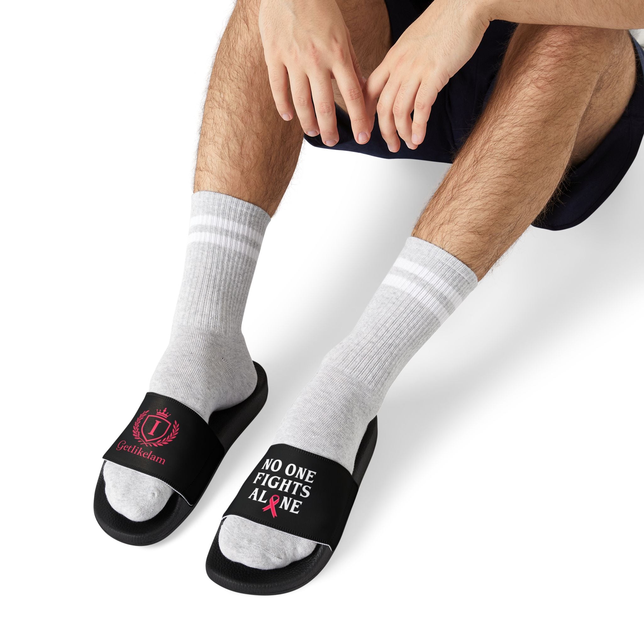 Men's Slide Sandals — 'No One Fights Alone' Cancer Support Removable-Strap Slides