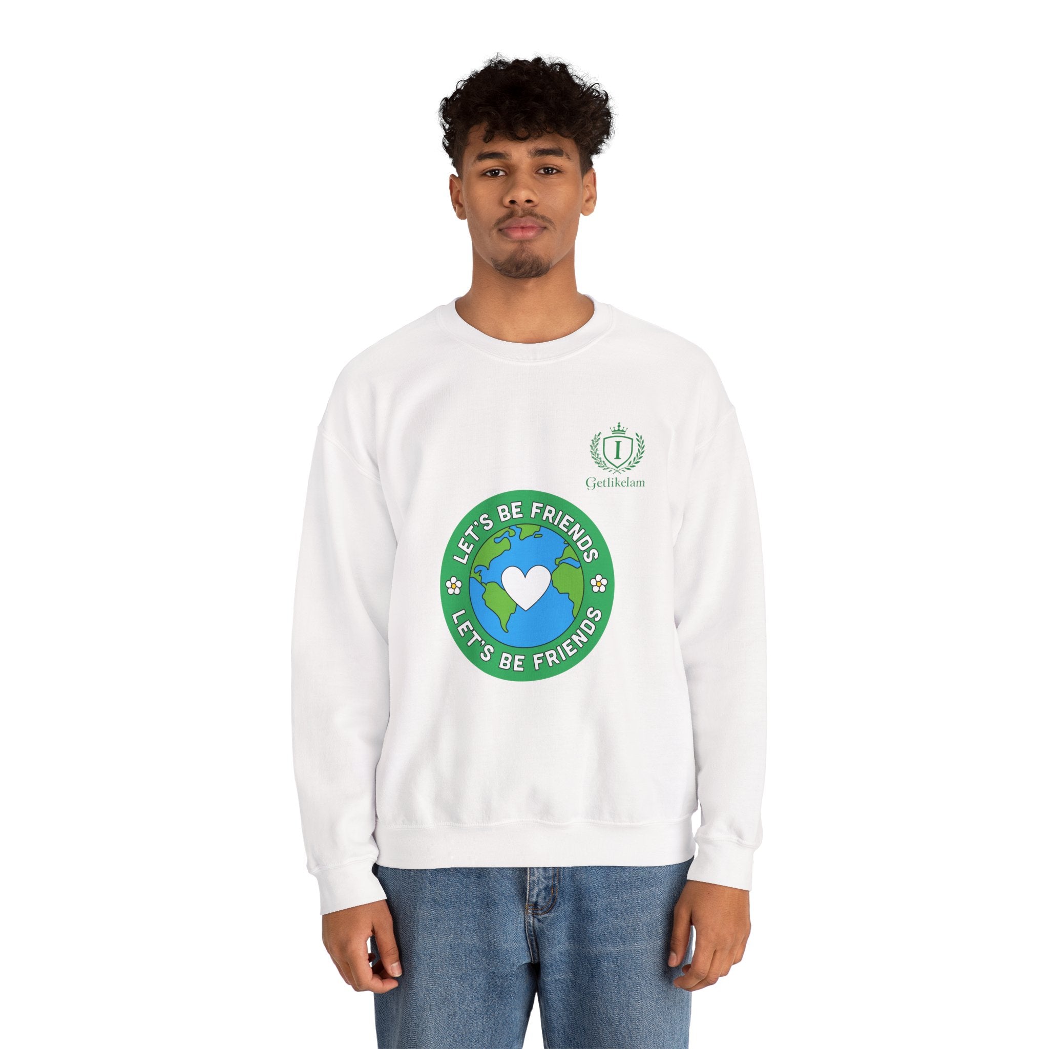 Friendship Earth Crewneck Sweatshirt — "Let's Be Friends" Graphic
