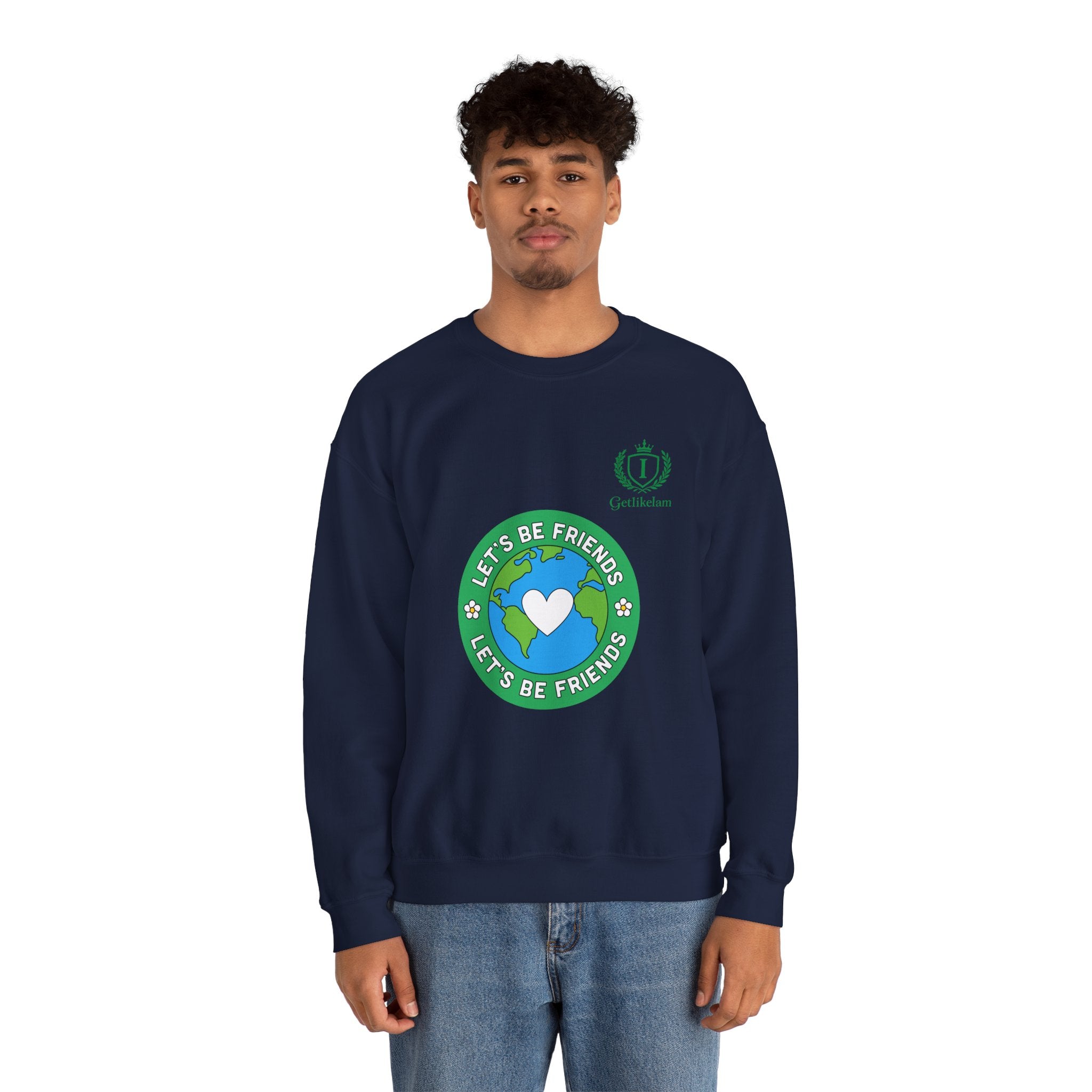 Friendship Earth Crewneck Sweatshirt — "Let's Be Friends" Graphic