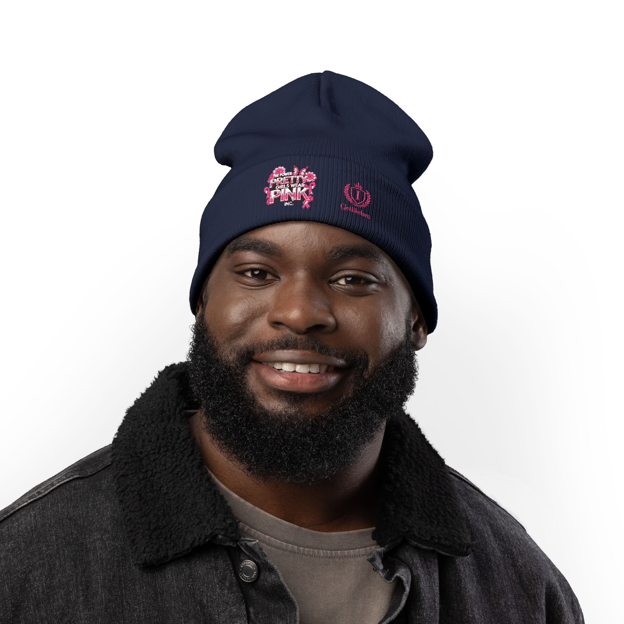 Embroidered Knit Beanie — "Pretty Girls Wear Pink" Unisex Beanie
