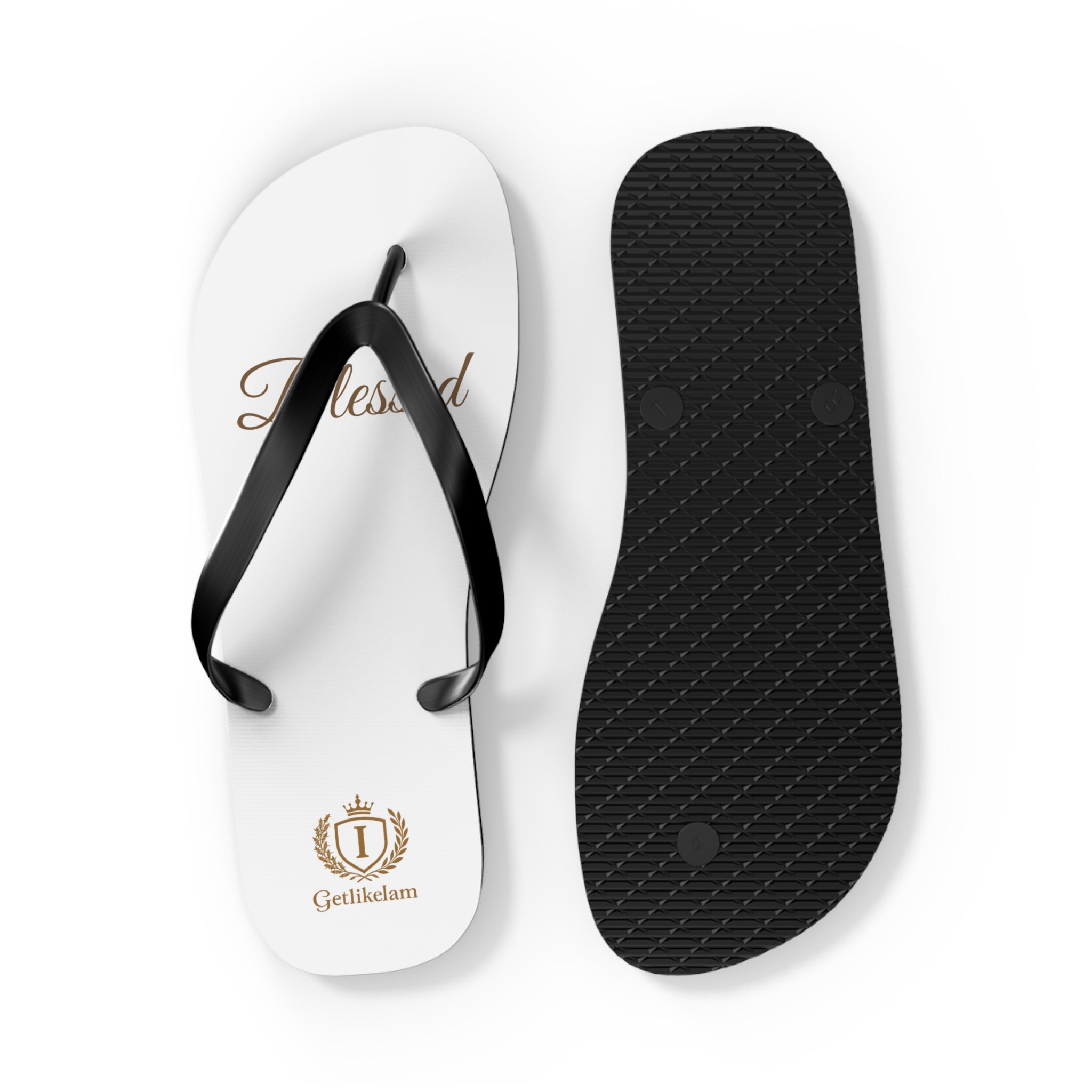 Blessed Flip Flops — White Casual Beach Sandals with Script Logo