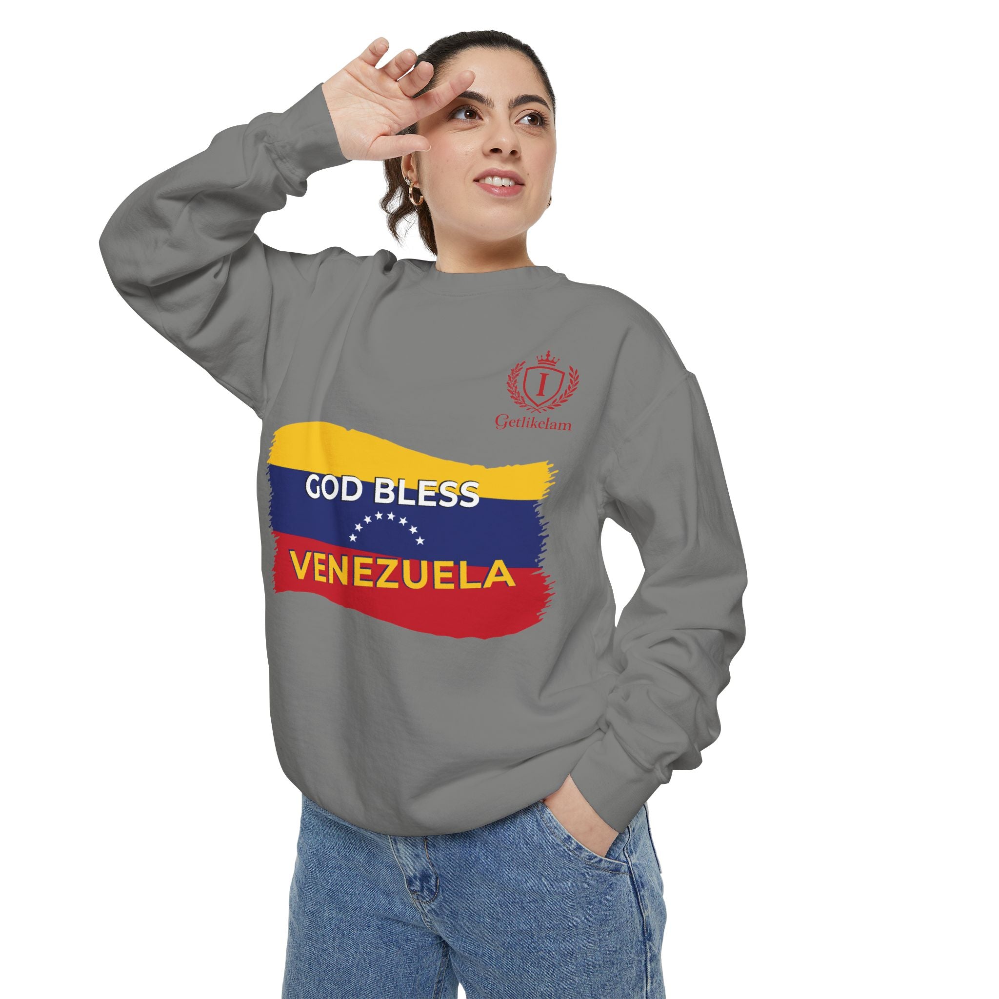 God Bless Venezuela Sweatshirt — Venezuelan Flag Brushstroke Crewneck