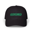 Redeemed Embroidered Dad Cap — White Baseball Hat with Green Script