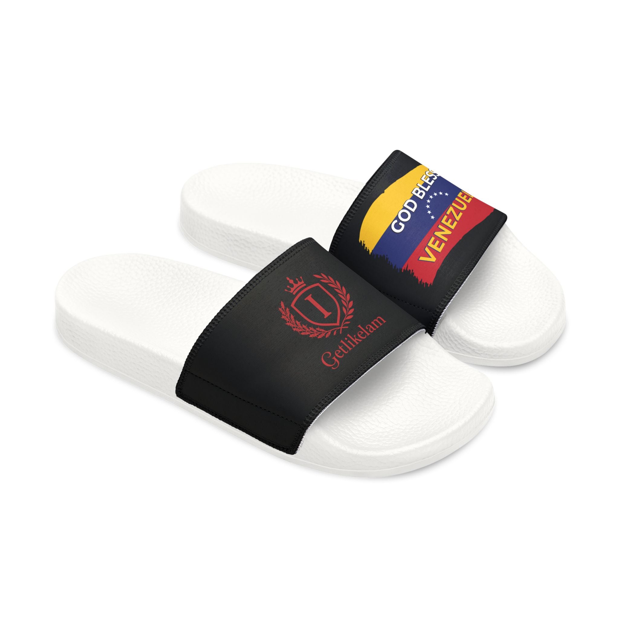 Venezuela Flag Slide Sandals — 'God Bless Venezuela' Adjustable Strap Slides