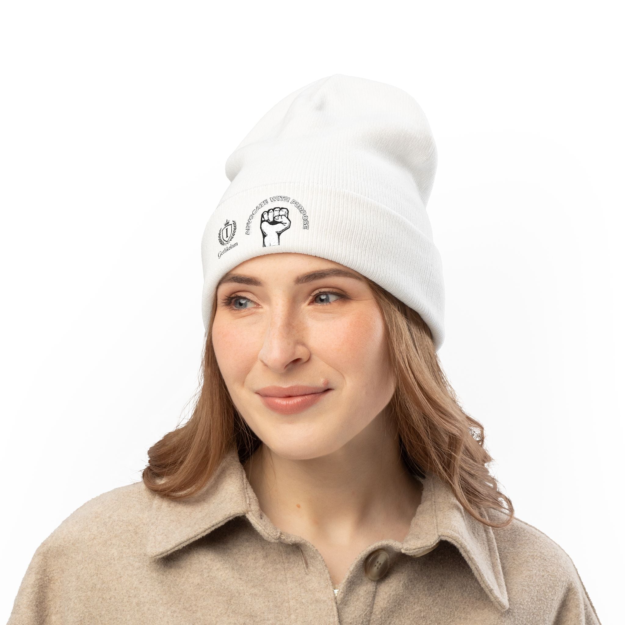 Embroidered "End Of Care With Attitude" Fist Knit Beanie