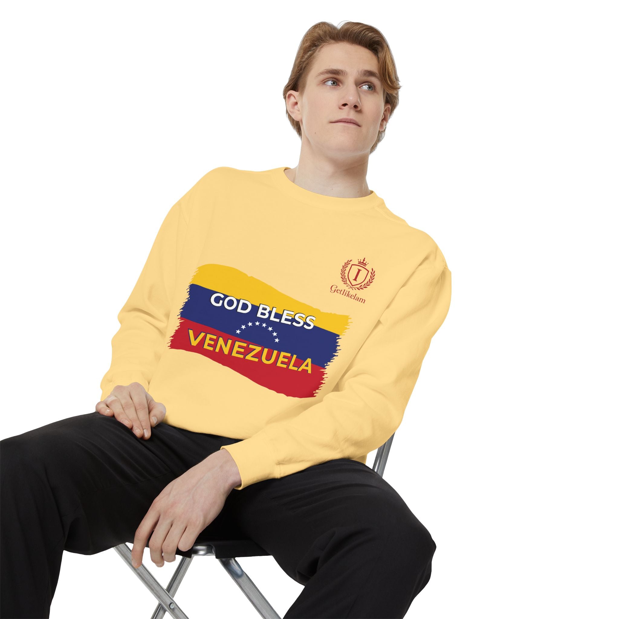 God Bless Venezuela Sweatshirt — Venezuelan Flag Brushstroke Crewneck