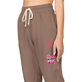 Embroidered Pink Floral Logo Sweatpants — Garment-Dyed Fleece Joggers